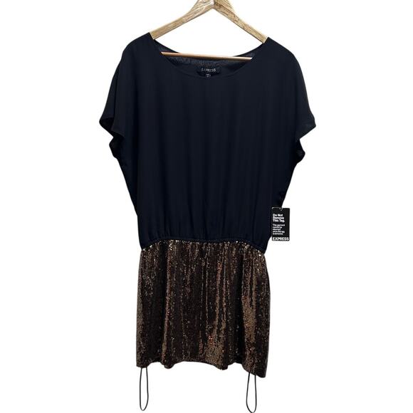 Express Gold Blk Sequin Cocktail Mini Dress M Lined Cocktail Evening Formal NWT - Picture 1 of 6